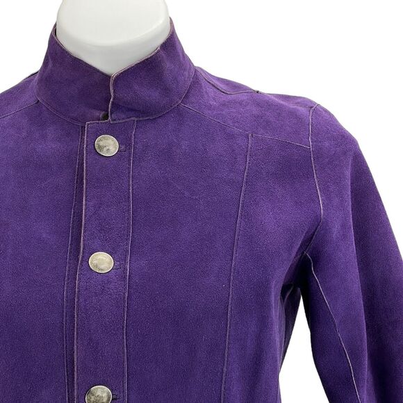 CHICO’S Purple Suede Black Leather Jacket Reversible Women's SZ L Art To Wear - Picture 3 of 12
